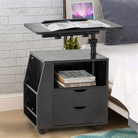 Erommy Bedside Table Height Adjustable End Table, Wooden Nightstand with Swivel Top, Storage ...