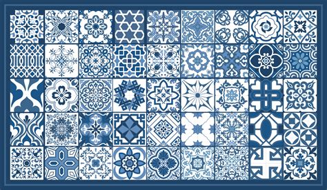 Blue and white mosaic pattern tile mat - TenStickers