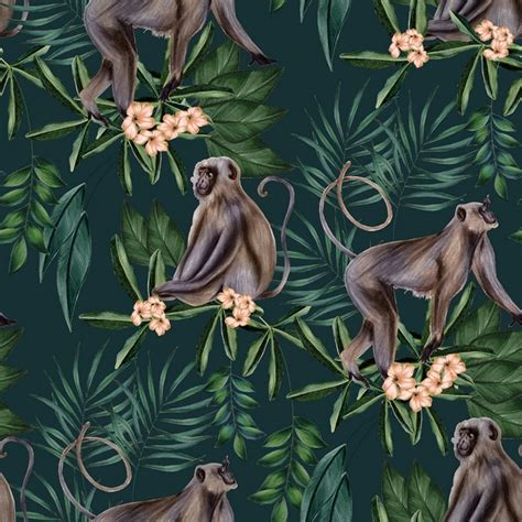 WLD53109W | Morris Dark Blue Tropical Jungle Monkey Wallpaper