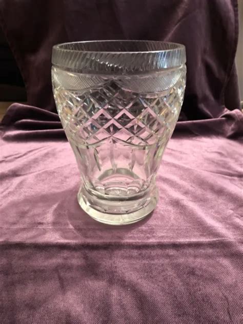 VINTAGE LARGE HEAVY Cut Glass Clear Crystal Vase - 18cm tall 12cm wide $6.29 - PicClick