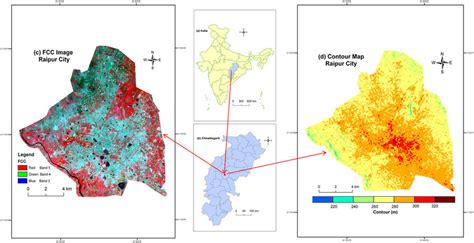 Location of Raipur City: (a) India, (b) Chhattisgarh, (c) FCC image of... | Download Scientific ...