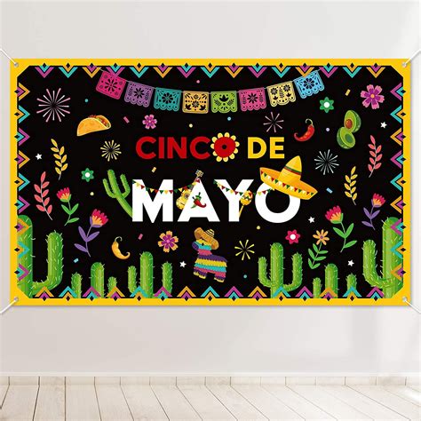 Cinco De Mayo Banner Decorations - Fiesta Mexican Backdrop Photo Booth Background Party Supplies ...