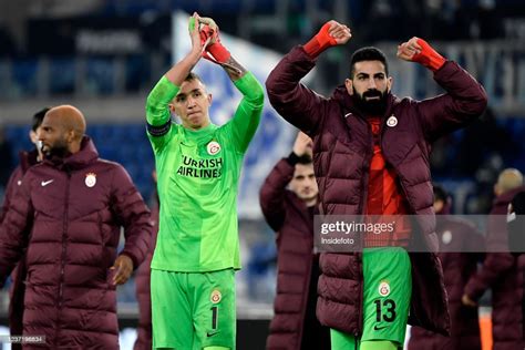 Galatasaray goalkeepers Fernando Muslera and Ismail Cipe celebrate at ...