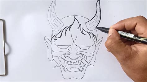 how to draw a hannya mask-drawing tattoo mofel - YouTube