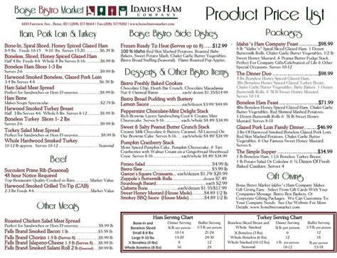 Price List - Boise Bistro Market