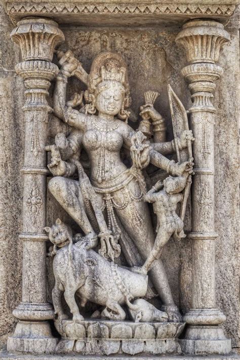 A beautiful relief statue or idol of MAHISHASURAMARDINI महिषासुरमर्दिनी goddess Durga ...