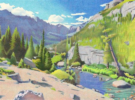 Glacier Gorge Drawing by Dan Miller | Colored pencils, Drawings, Landscape