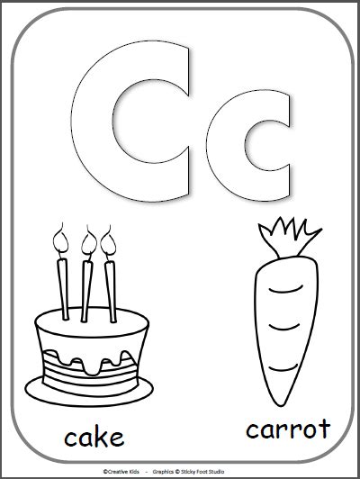 Letter C Alphabet Cards For Display or Coloring - Full Page Freebie - Made By Teachers