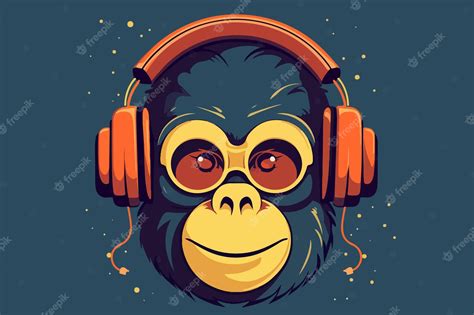 Premium Vector | Monkey with headphones vintage vector