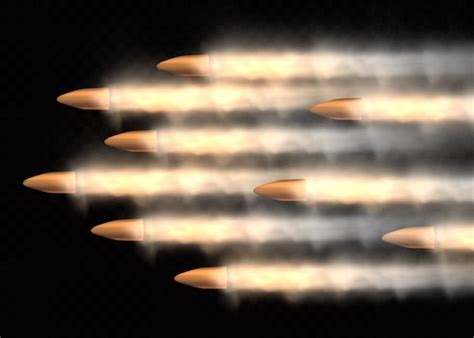 Premium Vector | Gunshots, bullet in motion, military smoke trails. realistic flying bullet in ...