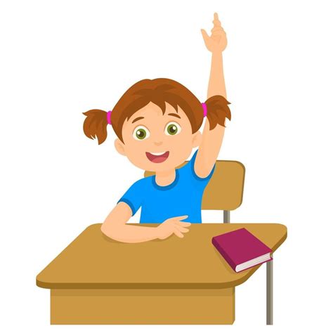 Student girl raises her hand to answer a question at school 3546370 Vector Art at Vecteezy