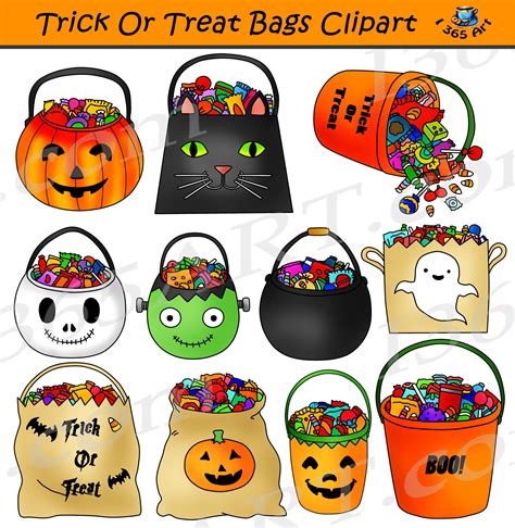 Trick Or Treat Bags Clipart Halloween Set - Clipart 4 School