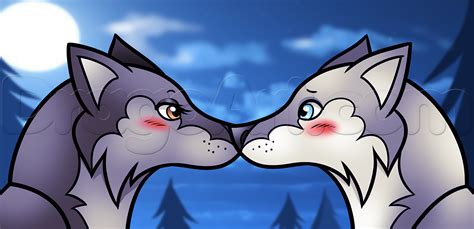 Cartoon Wolves Kissing