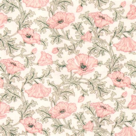 cream fabric with pink poppy flower motifs and gray foliage by Liberty Fabrics - modeS4u