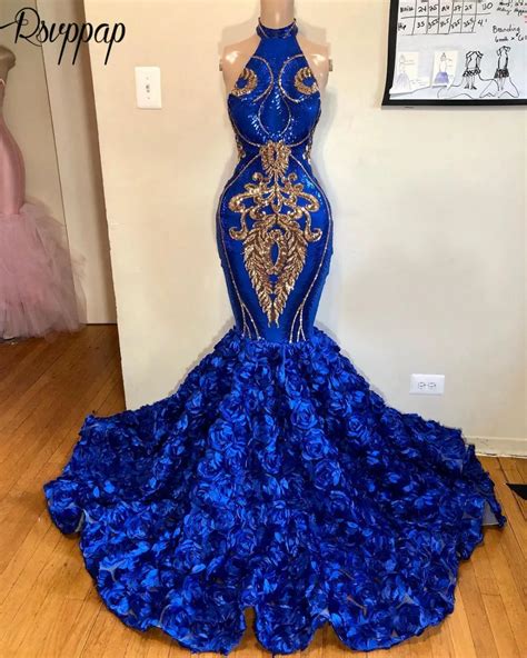 New Arrival Long Prom Dresses 2019 Sparkly Sexy Mermaid High Neck Gold ...