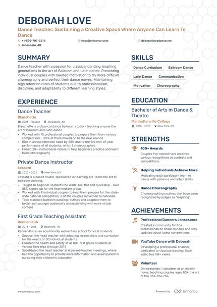 5 Dance Teacher Resume Examples & Guide for 2023