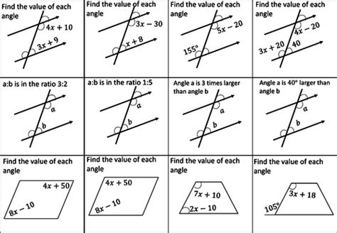 Angles in parallel lines questions | Teaching Resources