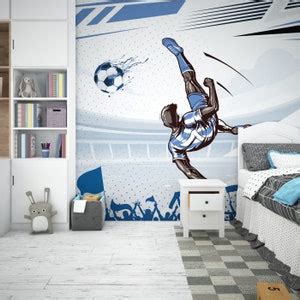 Football Design Wallpaper for Kids Room Blue Soccer Design Mural for ...