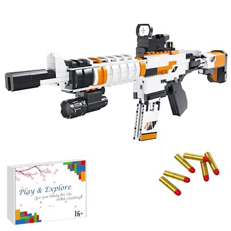 FULHOLPE Gun Building Block, 1388+Pcs Manually Loaded Shooting Blaster Model Kit, Military M4A4 ...