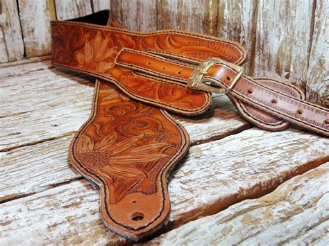 Carved Leather Guitar Strap for Acoustic or Electric Guitar - ByBodzi