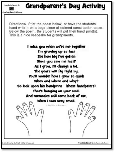 Keepsake Handprint Poem Grandparents Day Activity printable ...