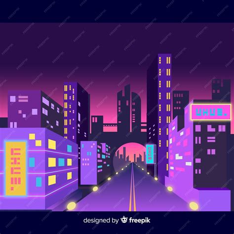 Free Vector | Futuristic city at night illustration