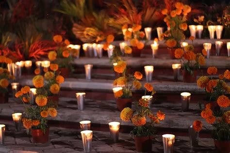 altar, day of the dead, candles, flowers, chrysanthemum, lights, memory, mexico, candle ...