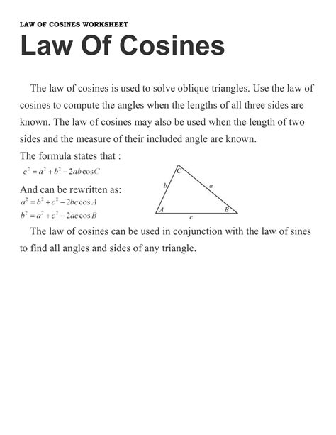 Law Of Sines And Law Of Cosines Worksheets Answers