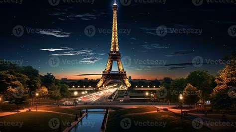 Night view of Eiffel Tower. Generative AI 32975574 Stock Photo at Vecteezy