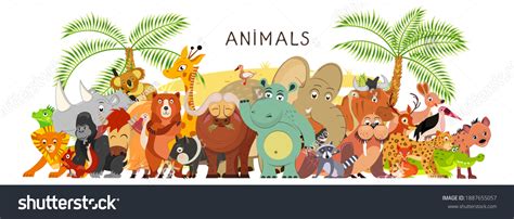 Large Group Animals Cartoon Flat Style Stock Illustration 1887655057 | Shutterstock