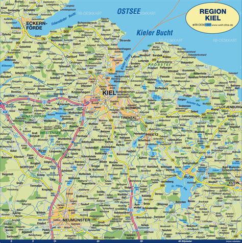 Map of Kiel, region (Region in Germany, Schleswig-Holstein) | Welt-Atlas.de