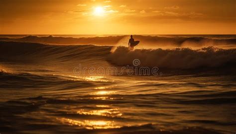 Silhouette of One Person Surfing at Sunset Generated by AI Stock Illustration - Illustration of ...