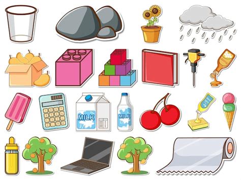 Free Vector | Sticker set of mixed daily objects