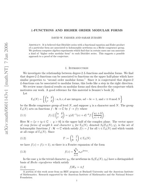 (PDF) L-functions and higher order modular forms