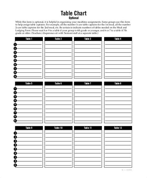 5+ Table Chart Templates - Free Samples, Examples Format Download
