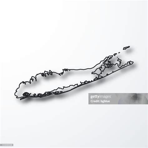 Long Island Map Black Outline With Shadow On White Background High-Res ...