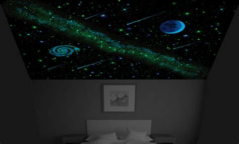 Glow in the Dark Space Mural - Space Ceiling | Ceiling Stars | Crescent Moon | Milky Way | Outer ...