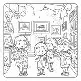 Outline Sketch Kids In An Art Gallery Coloring Page Print Drawing  sketch template