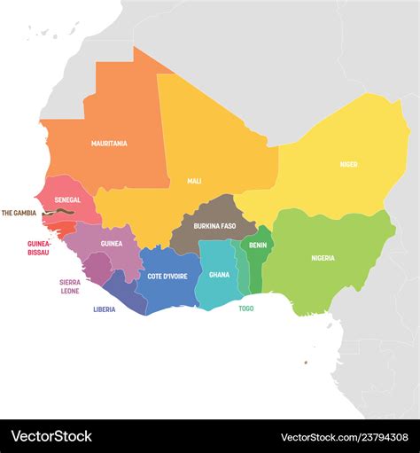 West africa region colorful map of countries Vector Image