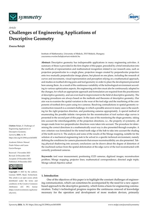 (PDF) Challenges of Engineering Applications of Descriptive Geometry