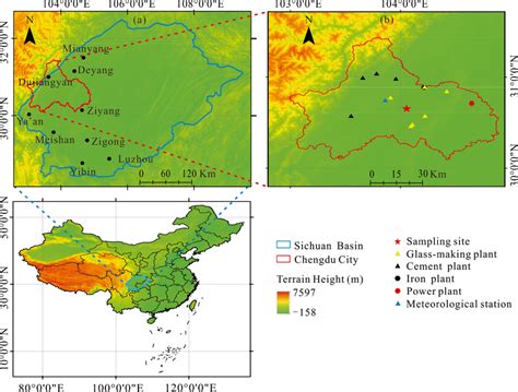 Locations of major cities in Sichuan Basin (a), the sampling site, and ...