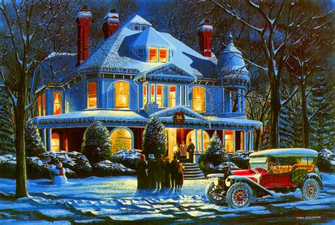 Download Car House Vintage Retro Holiday Christmas HD Wallpaper by Ken Eberts