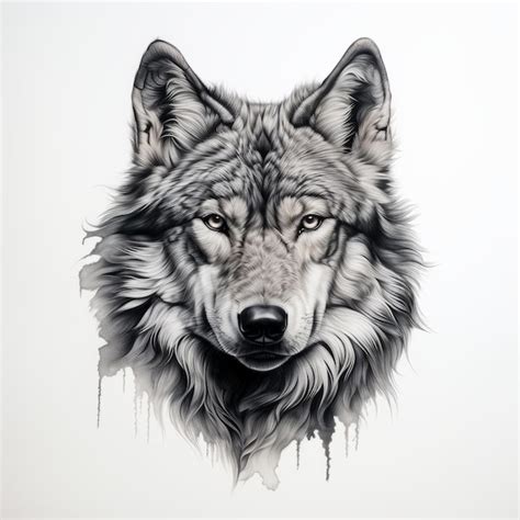 Premium AI Image | Realistic Wolf Portrait Tattoo Drawing With High Contrast And 3d Effect