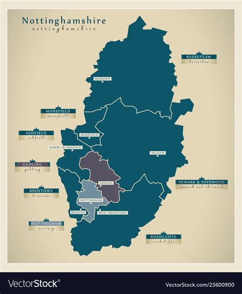 Modern map - nottinghamshire county with district vector image on ...