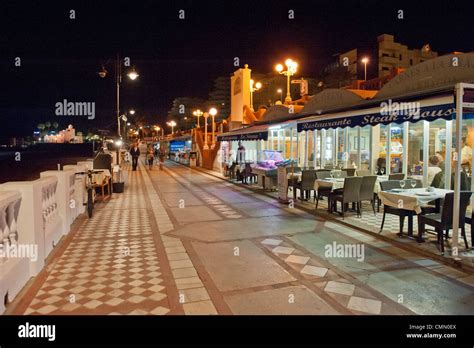 Seafront restaurants at Benalmadena Costa Del Sol taken at night in ...