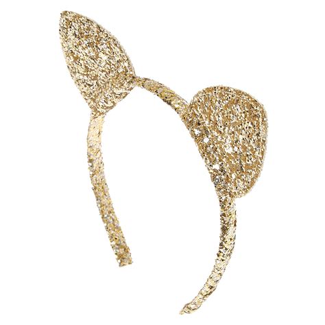 Claire's Club Glitter Cat Ears Headband - Gold | Claire's US