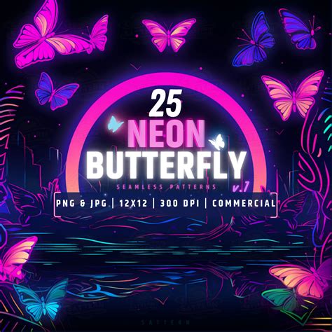 25 Neon Butterfly Seamless Patterns, Butterfly Art Print, Digital Paper, Glowing Tumbler Wrap ...