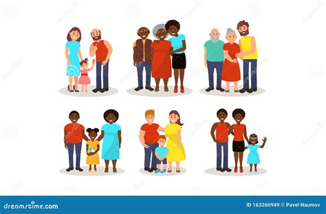 Set with Different Ethnic Families of Various Ages and Structure Vector ...