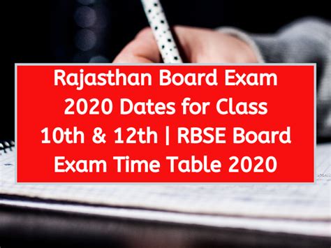 Rajasthan Board Exam 2020 Dates for Class 10th & 12th | RBSE Board Exam Time Table 2020 ...