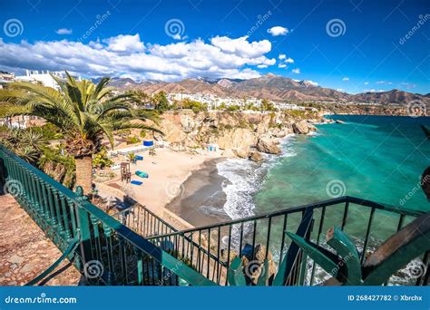 Balcon De Europa and Beach in Nerja View Stock Photo - Image of ...